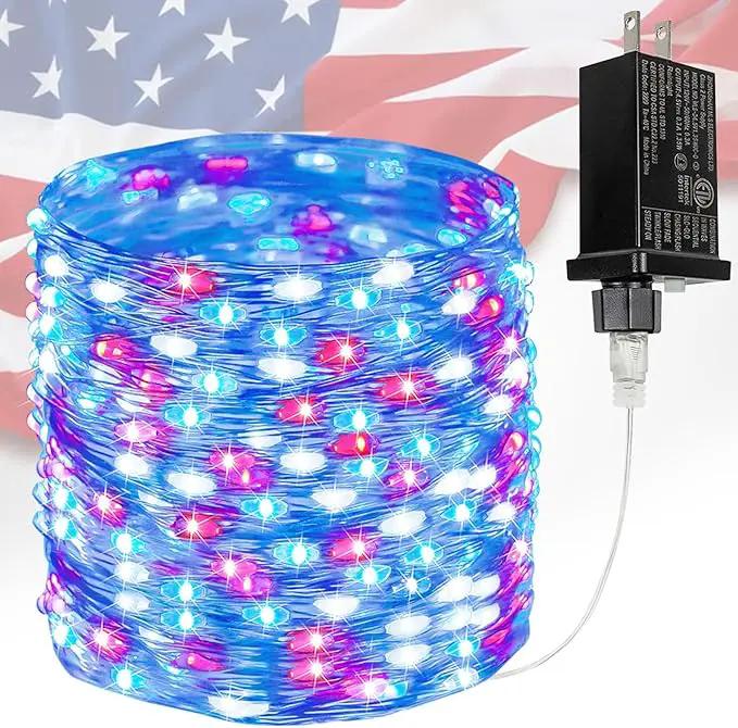66Ft 200 LED Fairy Lights Plug in, July 4th Patriotic Waterproof String Lights with Timer for Indoor and Outdoor 8 Modes, Red White Blue American Flag Twinkle Lights for Independence Day, National Day by GreenHaven Gardens