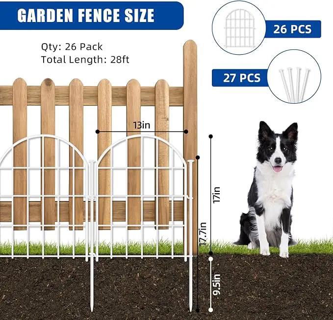 26 Pack Decorative Garden Fence, 17in X 28ft Arched No Dig Fence Border, Garden Edging Border, Rustproof Metal Animal Barrier with Ground Stake for Dog, Rabbit, Outdoor Yard Patio Decor, White by GreenHaven Gardens