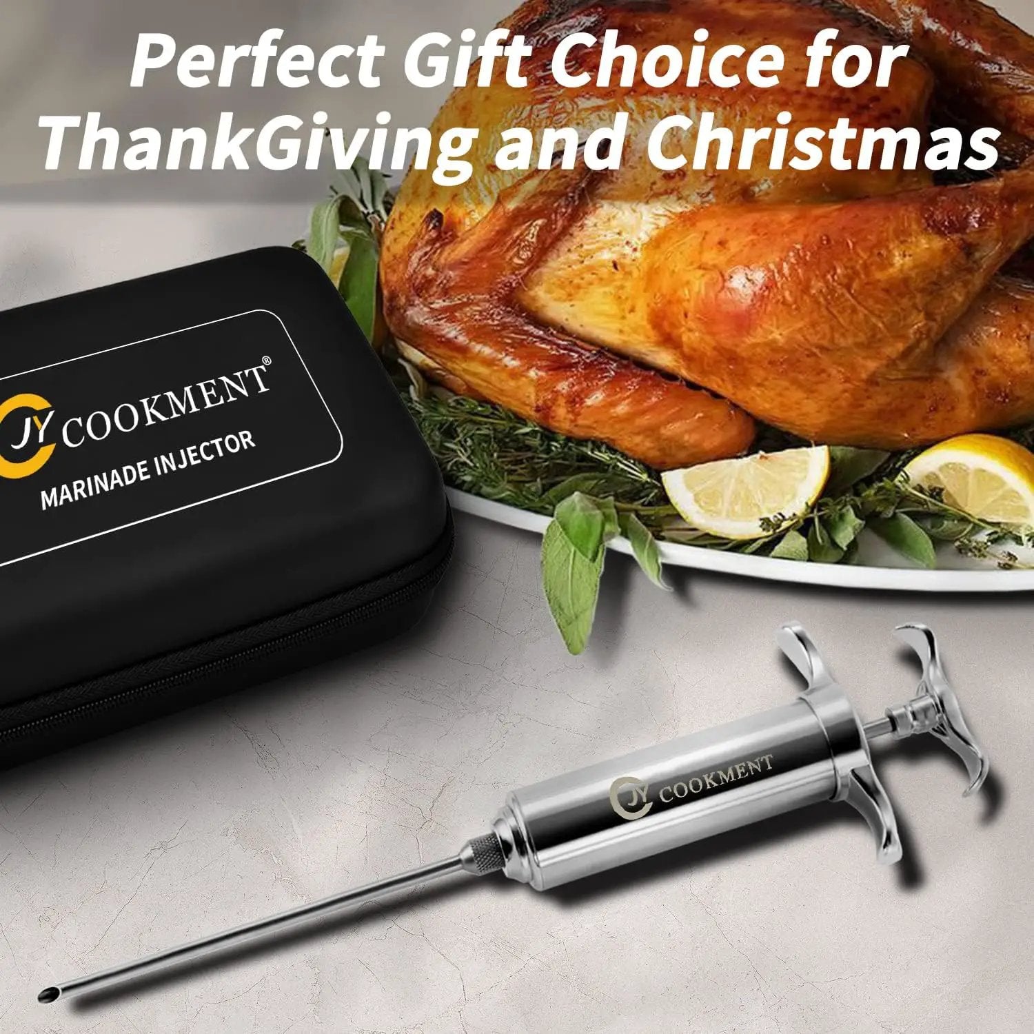 Meat Injector Syringe 2-oz Marinade Flavor Barrel 304 Stainless Steel with 3 Marinade Needles, Travel Case for BBQ Grill Smoker, Turkey, Brisket, Paper Instruction and E-book Included by JY COOKMENT by GreenHaven Gardens