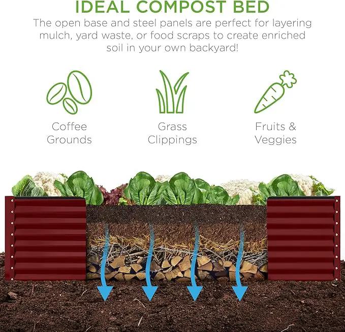 Best Choice Products 8x4x2ft Outdoor Metal Raised Garden Bed, Deep Root Planter Box for Vegetables, Flowers, Herbs, and Succulents w/ 478 Gallon Capacity - Royal Red by GreenHaven Gardens