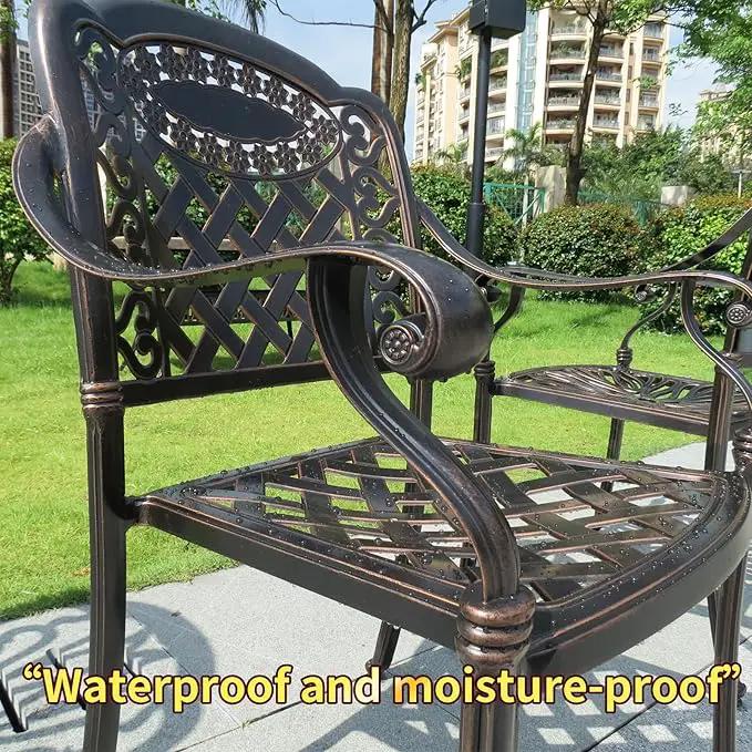 Outdoor Dining Chair Cast Aluminum Patio Chairs Set of 2 All-Weather Patio Dining Chair with Adjustable Feet for Backyard Garden (Square Lattice Chair) by GreenHaven Gardens