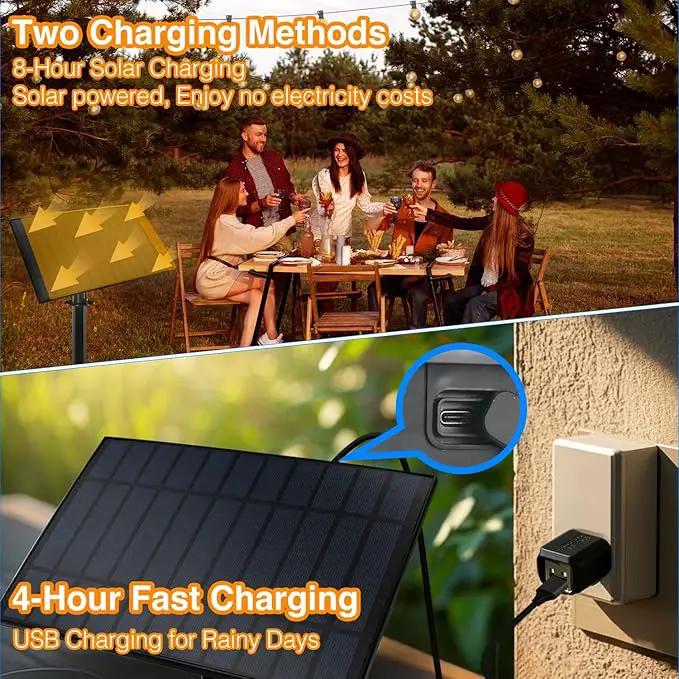 DAYBETTER 50FT Solar String Lights Outdoor Waterproof with 5W Panel Long Last for 20+Hrs&Remote,25 LED Bulbs Dimmable&Timer,Patio Lights 3 Installation-Clips,Stakes&Nails for Outside Porch Garden by GreenHaven Gardens