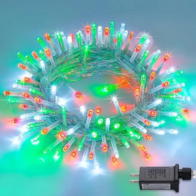 JMEXSUSS Connectable Red White and Green Christmas Lights, 8 Modes 100 LED Twinkle String Lights Indoor, Clear Wire Plug-in String Lights Outdoor Waterproof by GreenHaven Gardens