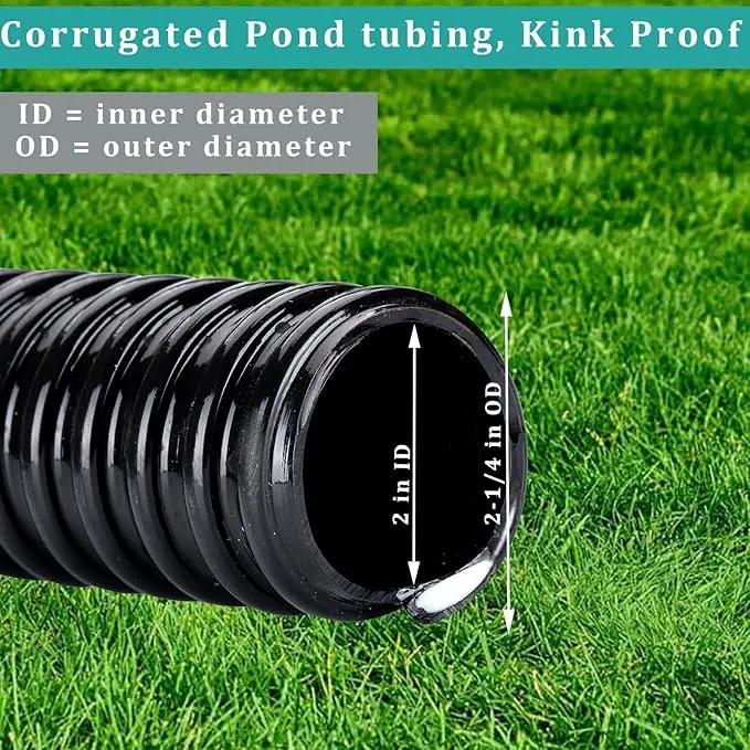 Pond Hose ID 2” × 10ft Black Corrugated Flexible Reinforced PVC Hose Vinyl Tubing for Pond Pump Fountain Garden Waterfall, Non-toxic & Kinkproof, with 2 clamps by GreenHaven Gardens