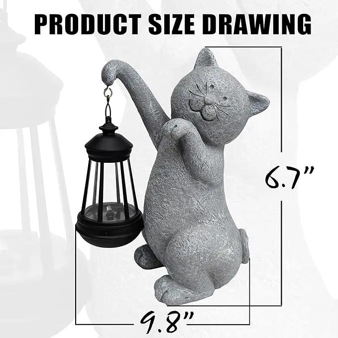 Cat Solar Garden Statues,Resin Cat Figurine Decorations with Solar Lights Lantern, Outdoor Figurines Lawn Cats Statue Decor Art for Lawn,Yard, Balcony Ornament,Gift for Garden Home Mom. by GreenHaven Gardens