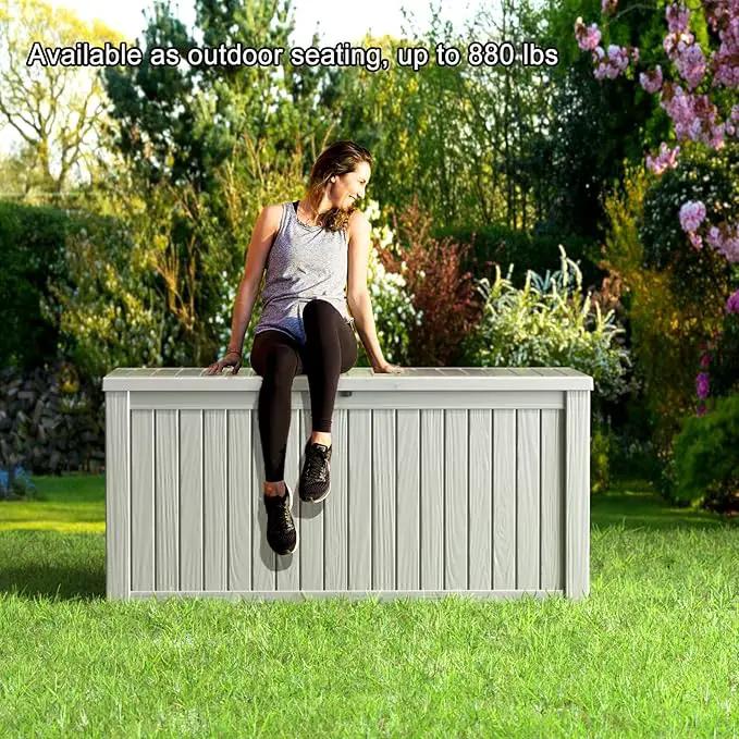 150 Gallon Outdoor Storage Box – Waterproof Deck Box for Patio & Garden,Light Brown by GreenHaven Gardens