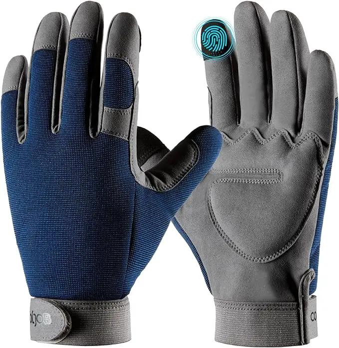 COOLJOB Thorn Proof Garden Gloves with Touchscreen Fingers for Men, Rose Pruning Work Gloves with Palm Cushion for Gardener, Farmer and Landscaper (Navy 1 Pair Large) by GreenHaven Gardens