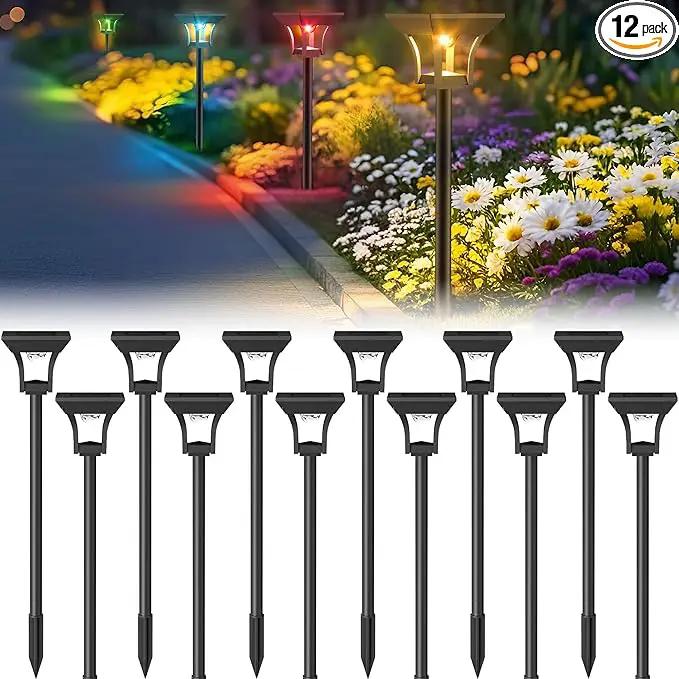 CINOTON 12 Pack RGBCW Solar Pathway Outdoor Lights, 3 Lighting Modes Solar LED Garden Lights, IP65 Waterproof Outside Solar Powered Landscape Lighting for Planter Lawn Pool Balcony RGB/Warm/Cold White by GreenHaven Gardens