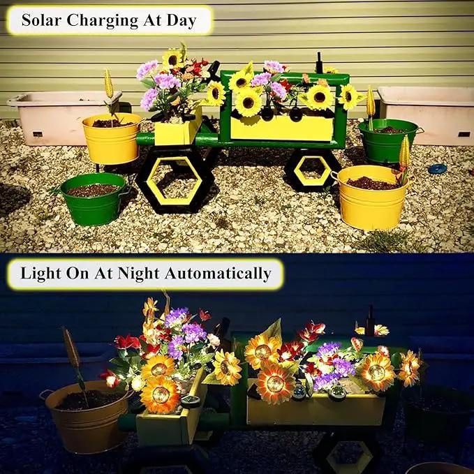 4-Pack Solar Powered Sunflower Garden Lights, LED Outdoor Decor Solar Light Flowers for Yard Patio Ground Lawn Landscape, Decorative Artificial Flower Bright Night Outside by GreenHaven Gardens