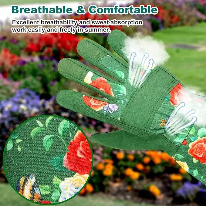 DLY Gardening Gloves,Leather Rose Gloves,Women's Long Gardening Glove for Work and Yard Work,Durable and Comfortable(Medium, Green by GreenHaven Gardens