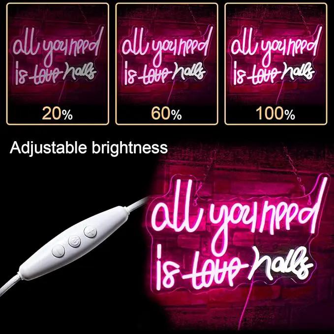 WLHOPE All You Need is Nails Neon Sign, Nail Neon Signs for Wall Decor, Pink Led Signs USB Connectivity Nails Light Up Signs for Bedroom Home Bar Girls Room Beauty Shop Nails Room, Gift for Girls by GreenHaven Gardens