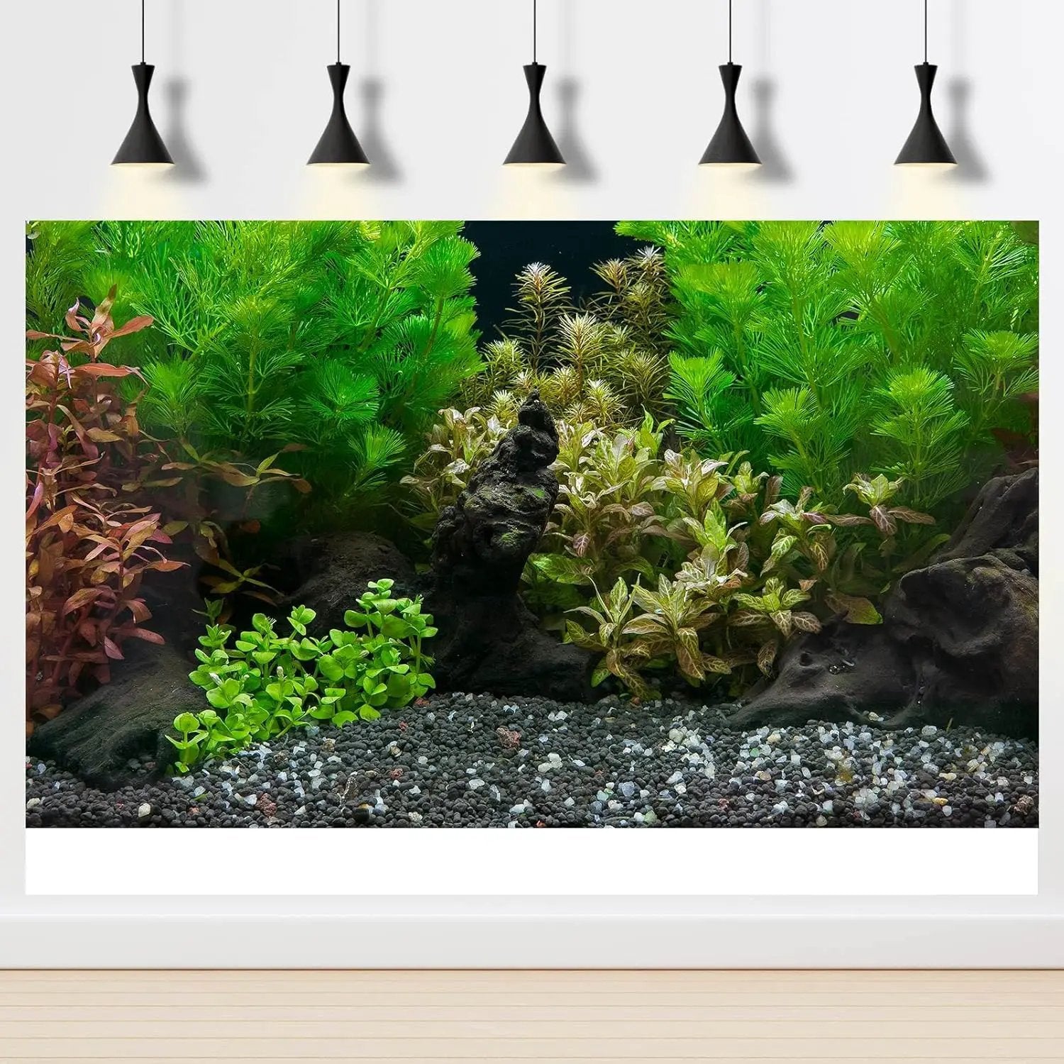 Aquarium Background Exquisite Underwater Grass Leaves with Pebbles Aquarium Backdrop Vivid Green Aquatic Plant Stone with Dead Woods and Fresh Leaves Fish Tank Wallpaper 48x18in by GreenHaven Gardens