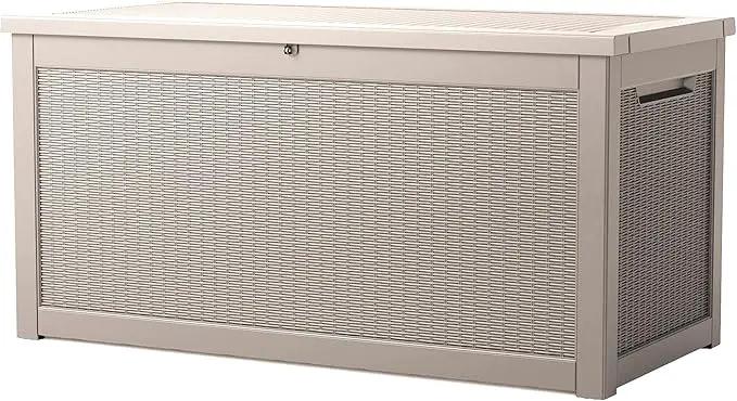 260 Gallon Storage Box, Waterproof Resin Deck Box with Steel Support & Hydraulic Rod, Lockable Storage Bench for Indoor & Outdoor Use, Storage Bin for Patio Cushions, Garden Tools, Grey by GreenHaven Gardens