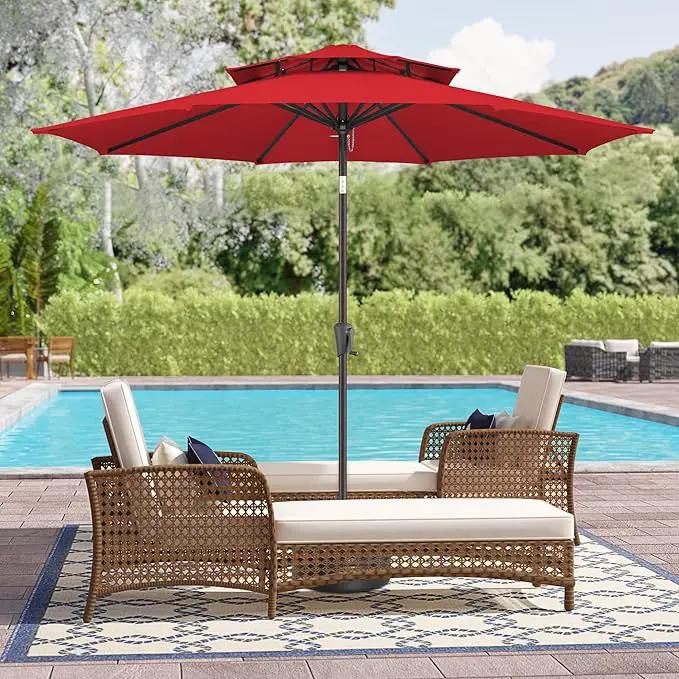 9ft Outdoor Patio Umbrella - 2 Tiers Table Umbrella Waterprool UV Protection, Sombrillas de Patio with Push Button Tilt&Crank, Sun Umbrella for Pool, Porch, Garden, Backyard(Red) by GreenHaven Gardens