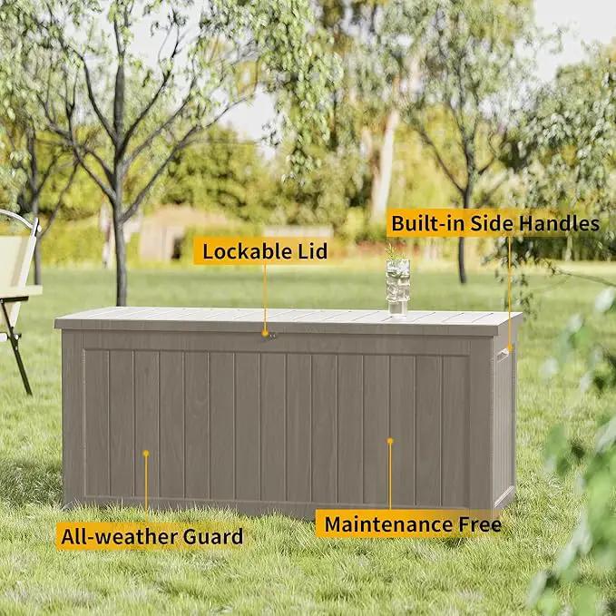 270 Gallon Heavy Duty Outdoor Storage Box - Extra Large Package Protection for Outside Deliveries, Patio Storage Bench & Resin Deck Chest with Lock, UV-Resistant, Slate Grey by GreenHaven Gardens
