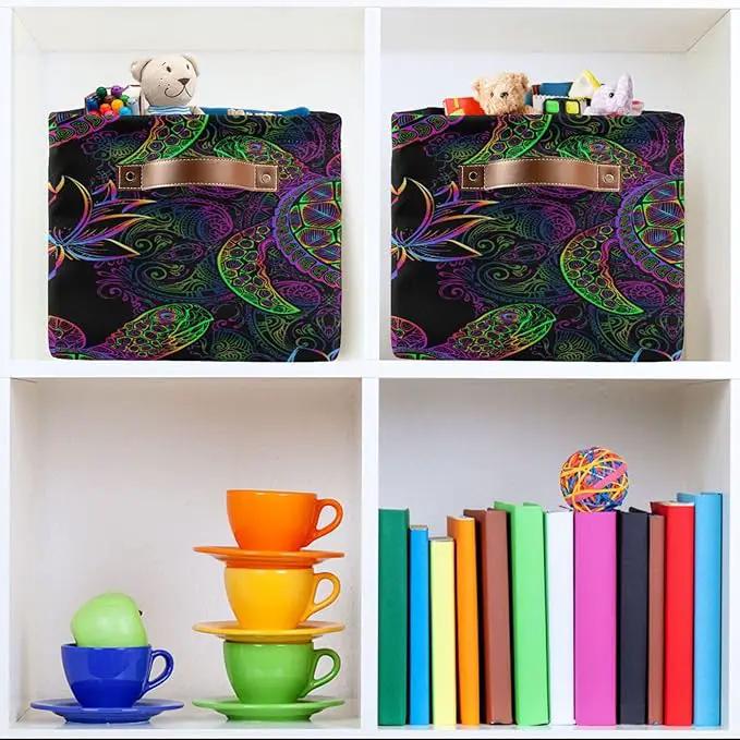 Rectangular Storage Basket Neon Animal Turtle Tortoise Organizer Bin Shelf Baskets For Clothes For Home Office Dorm by GreenHaven Gardens