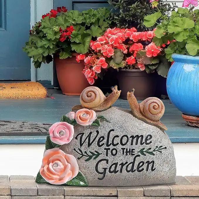 Snail Garden Statue Outdoor Decor Art Solar LED Light Welcome Sign Sculpture Auspicious Snail Resin Figurine Yard Porch Patio Lawn Decorations Housewarming Gifts for Mom Grandma Women by GreenHaven Gardens