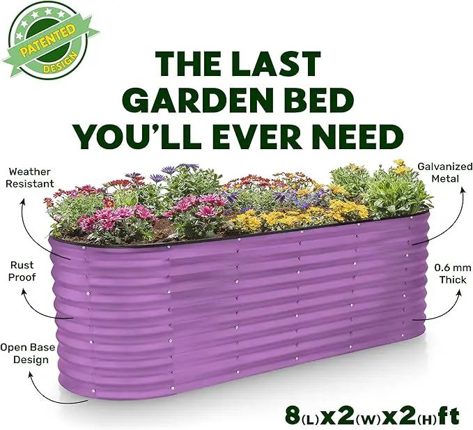 Galvanized Raised Garden Beds Outdoor // 8×2×2 ft Planter Raised Beds for Gardening, Vegetables, Flowers // Large Metal Garden Box (Purple) // Patented Tool-Free Design by GreenHaven Gardens