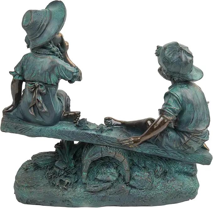 Alpine Corporation 14" Tall Indoor/Outdoor Girl and Boy Playing on Teeter Totter Statue Yard Art Decoration by GreenHaven Gardens