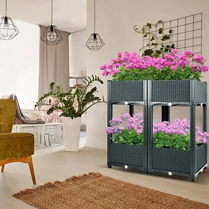 MAYOLIAH Raised Garden Bed with Legs 16.5" H Elevated Planter Box, Plastic Raised Beds for Gardening Vegetables Herb Flowers, Perfect for Indoor Outdoor Planting, 4 Boxes by GreenHaven Gardens