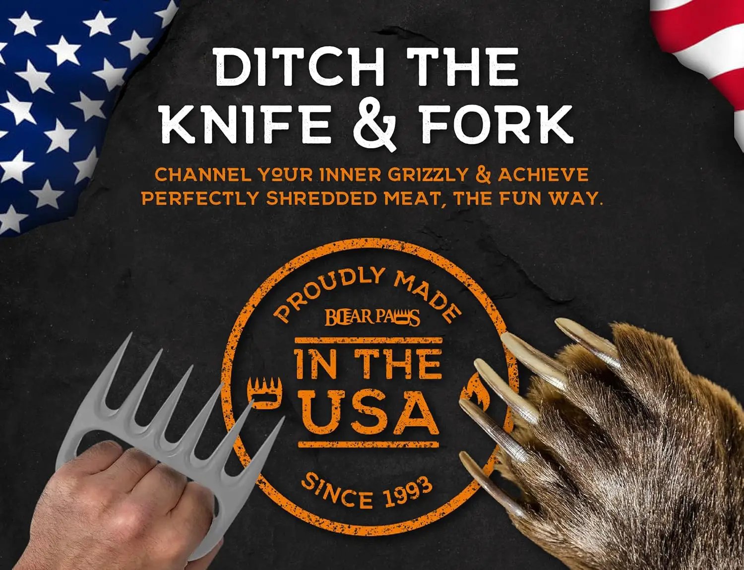 Bear Paws Meat Claws - The Original Meat Shredder Claws for Pulled Pork, USA Made - Easily Lift, Shred, Pull and Serve Pork, Chicken, Brisket and Turkey - Gift for Dad on Father's Day! (Gray) by GreenHaven Gardens