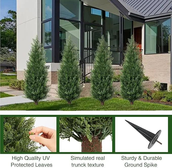 3FT Artificial Cedar Topiary Trees with Ground Spike, Set of 2 UV Resistant Fake Evergreen Bushes Shrubs Trees Artificial Plants Realistic Faux Cypress Plants for Indoor Outdoor Front Porch Garden by GreenHaven Gardens