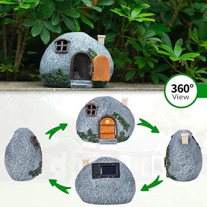 mopha Garden House Statues, Funny Gnomes Fairy Garden Lights Figurine,Mini Gnome Resin Solar Powered Outdoor Decor Patio Yard Lawn Ornament Decoration by GreenHaven Gardens