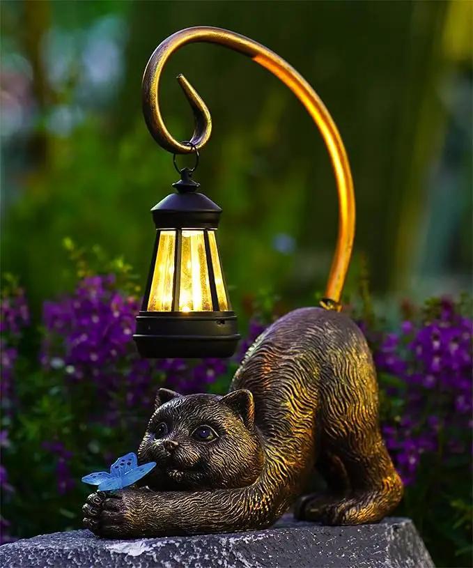 Solar Cat Garden Statue for Outdoor: Outside Sculptures Decor for Art Patio Balcony Yard Lawn – Unique Birthday Gift for Women Mom Grandma by GreenHaven Gardens