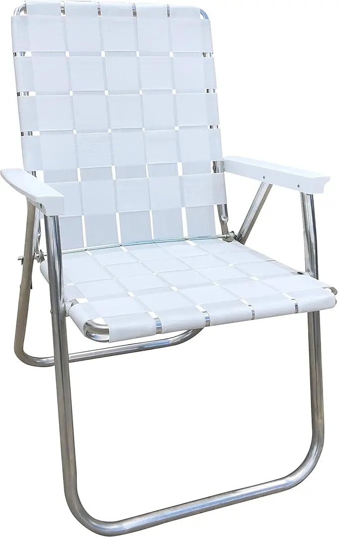 Lawn Chair USA Folding Aluminum Outdoor Patio Lawn Chair | Heavy-Duty Webbed Chairs for Camping, Sports, Beach, Yard & Tailgating | Lightweight Portable | Classic - Bright White by GreenHaven Gardens