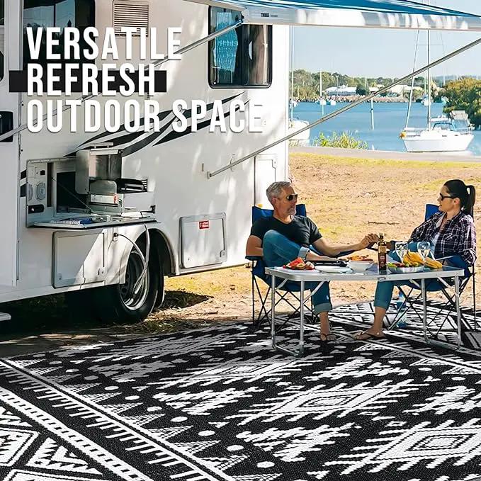 OLANLY Outdoor Rug Waterproof 4x6 ft, Reversible Outdoor Plastic Straw Rug, Boho Patio Rug, Indoor Outdoor Carpet, RV Mat Outside for Patio, Camp, Picnic, Balcony, Deck, Backyard, Black & White by GreenHaven Gardens