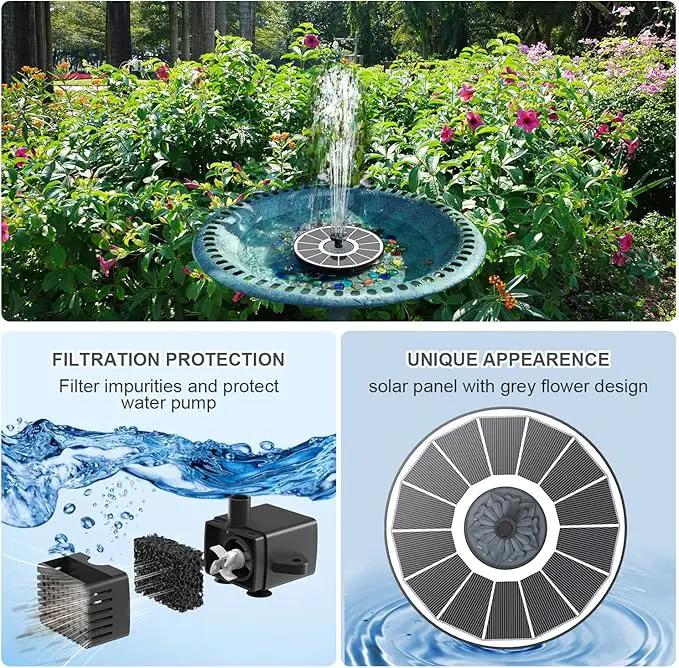 Solar Fountain Upgraded High Efficiency Glass Solar Panel, Solar Bird Bath Fountains with Flower No Battery,Solar Water Pump Fountain for Bird Bath Garden Small Ponds Outdoor Décor(White) by GreenHaven Gardens