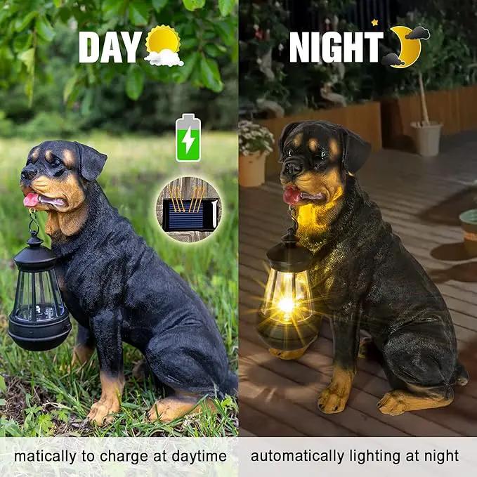 Notakia Resin Dog Rottweiler Statues and Sculptures with Solar Led Home Garden Decoration Windproof Lamp Outdoor Lighting Decor (Rottweiler &LED) by GreenHaven Gardens