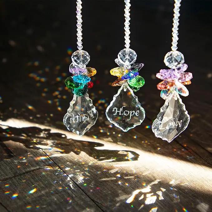 H&D HYALINE & DORA Glass Crystal Rainbow Angel Ornament Chakra Hanging Suncatcher Window Sun Catcher with Baroque Maple Leaf Pendant for Gift, Pack of 3 by GreenHaven Gardens