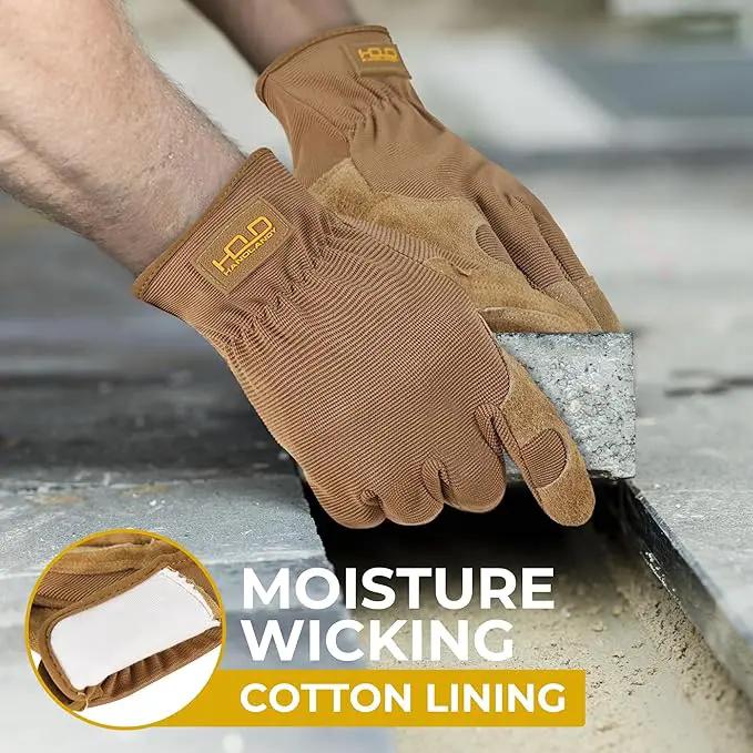 HANDLANDY Leather Work Gloves for Men & Women, Reinforced Durable Garden Gloves, Cowhide Working Glove for Gardening by GreenHaven Gardens