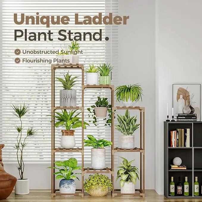Bamworld Plant Stand Indoor Hanging Plants Shelf 7 Pots Tall Ladder Plant Holder Large Wood Flower Stand for Living Room Rack Multiple Plants for Patio Balcony Garden by GreenHaven Gardens