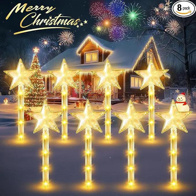 Christmas Decorations Solar Lights Outdoor: 8 Pack 64 LED Solar Christmas Lights Outdoor Waterproof, 8 Warm White Lighting Modes Christmas Pathway Lights Xmas Decor for Outside Yard Garden Backyard by GreenHaven Gardens