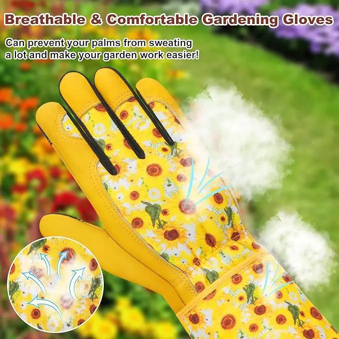 DLY Gardening Gloves for Women, Rose Gloves Gardening Thorn Proof, Long Garden Gloves for Women, Breathable Cowhide Leather Gauntlet (Large, Yellow by GreenHaven Gardens