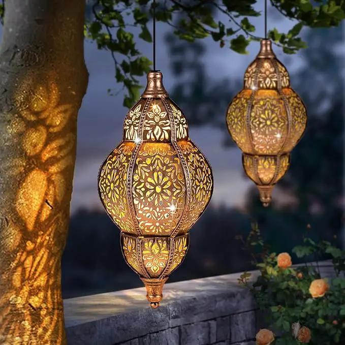 Solar Lanterns Outdoor Waterproof, Hanging Solar Lantern Garden Decor, Metal Moroccan Decorative Solar Garden Lights for Yard, Patio, Lawn, Porch, Unique Housewarming Gifts, Copper by GreenHaven Gardens