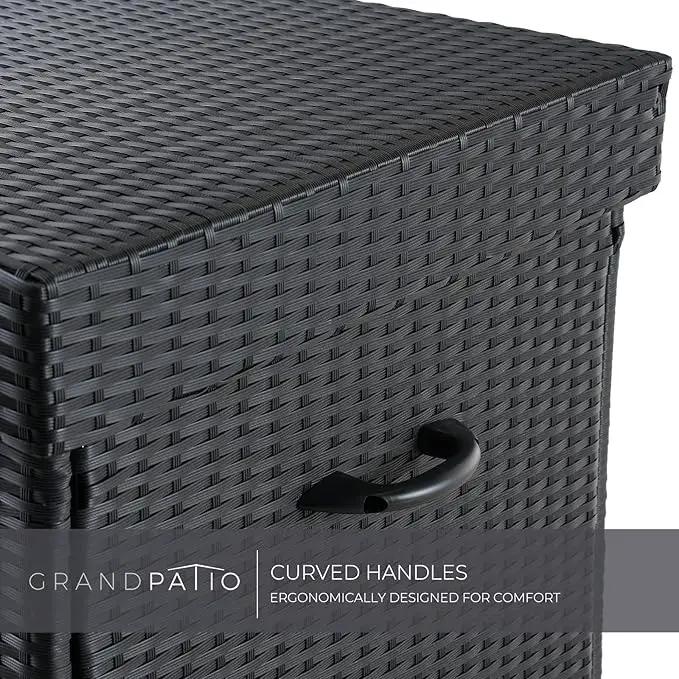 Grand patio 170 Gallon Deck Storage Box Deck Box Outdoor Storage Box Indoor Wicker Storage Bin Patio Storage Box for Patio Furniture Cushions Garden Tools Pool Accessories, Black by GreenHaven Gardens