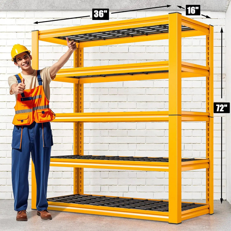 REIBII Garage Shelving Load 3000LBS, 5-Tier Storage Shelves, Adjustable Heavy Duty Metal Shelving Unit for Pantry, Basement, Warehouse, 72" H x 36" W x 16" D, 2PC by GreenHaven Gardens