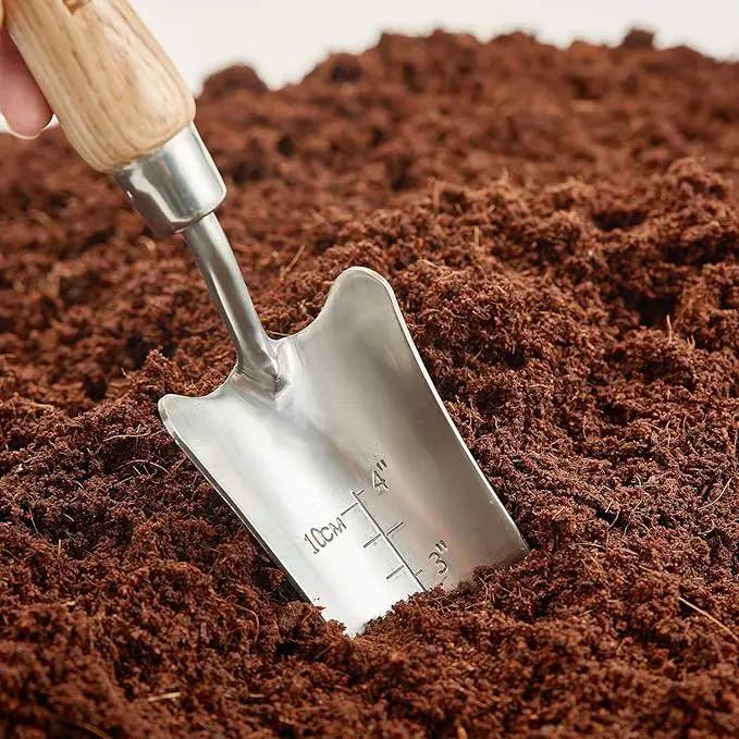 Berry&Bird Transplant Trowel with Measurements, Garden Stainless Steel Potting Hand Trowel with Wooden Handle, Small Garden Hand Shovel Transplanter Tool for Planting Digging Transplanting Gardening by GreenHaven Gardens