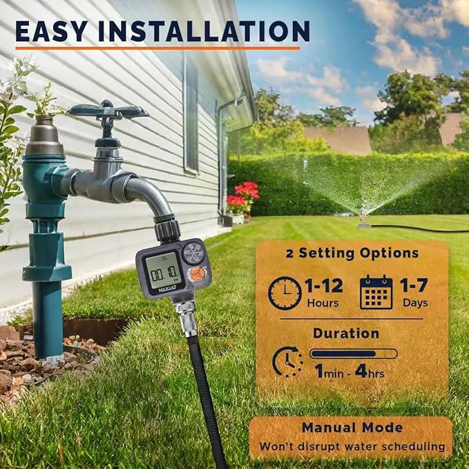 Morvat Sprinkler Timer Outdoor, Garden Hose Faucet Water Timer with Rain Delay, Programmable Automatic/Manual Modes, Watering Irrigation Timer System + Teflon Tape, 2 Spare Washers & 2 Filter Washers by GreenHaven Gardens
