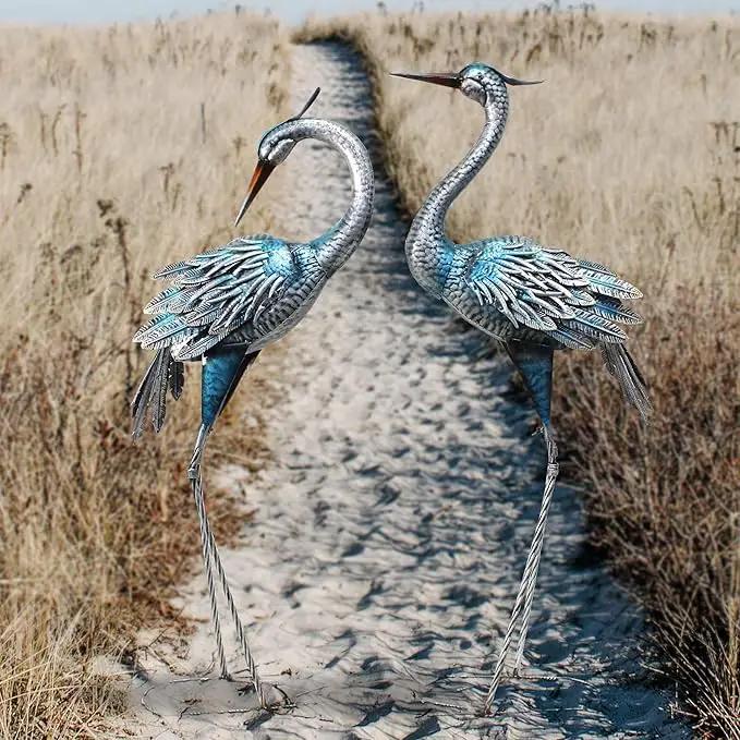 Crane Decor Statues, Blue Heron Garden Statues Metal Yard Art Outdoor Decoy, Garden Sculptures & Statues for Yard/Lawn/Pond/Outdoor Decoration, Set of 2 by GreenHaven Gardens