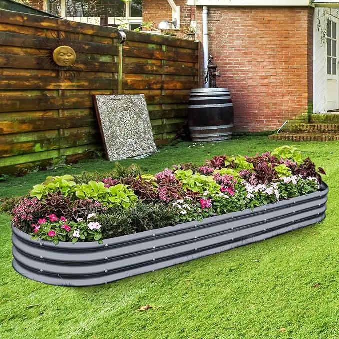 Land Guard 8×2×1ft Galvanized Raised Garden Bed Kit, 108 Gallon Capacity Raised Garden Boxes Outdoor, Oval Metal Raised Garden Beds for Vegetables, Modern Grey(with 10 Connecting rods) by GreenHaven Gardens