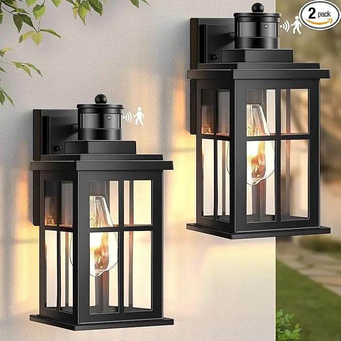 Motion Sensor Outdoor Lights, 2 Pack Outside Light Fixture Dusk to Dawn, Black Outdoor Motion Sensor Light, Anti-Rust Exterior Light Fixture for House, Garage, Doorway, Porch, 100% Aluminum by GreenHaven Gardens