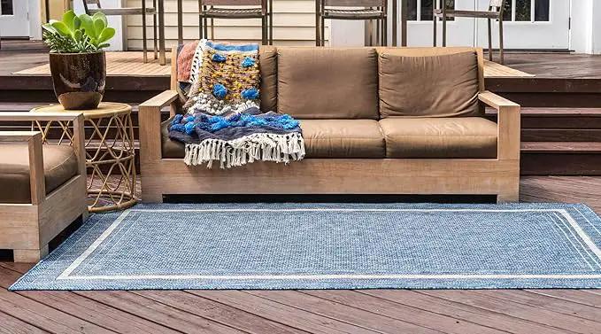 Unique Loom Outdoor Border Collection Area Rug - Soft Border (5' 3" x 8' Rectangle Blue/Ivory) by GreenHaven Gardens