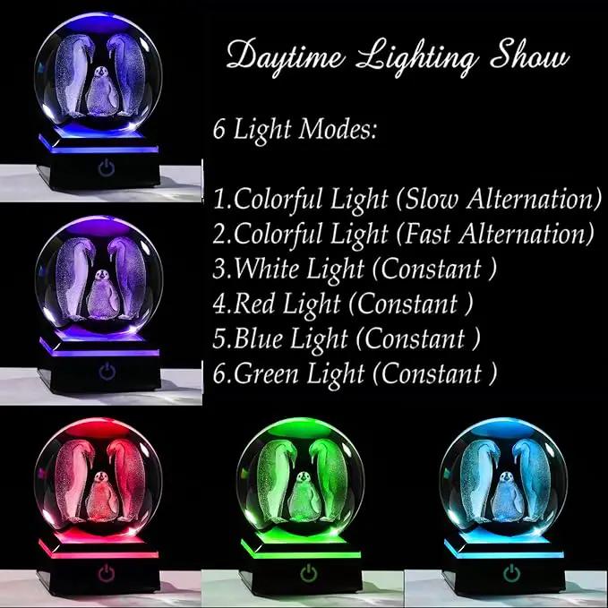 Penguin Gifts for Women 3D Crystal Ball 3.14'' - Laser Penguin Decor Glass Animals Penguin Gifts Figurines Statue Stuff for Room Decorations Penguin Night Light by GreenHaven Gardens