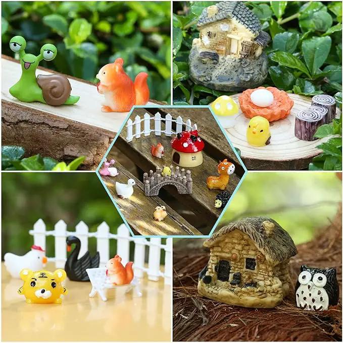 Modacraft 200Pcs Miniature Fairy Garden Accessories Including 100Pcs Fixed Pins, Fairy Garden Kit Fairy House Animal Figurines Mini Landscape for Garden Dollhouse Potted Plant Bonsai Terrarium Décor by GreenHaven Gardens