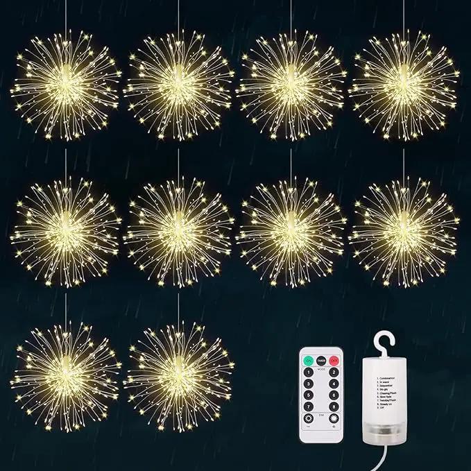Firework Lights,10 Pack LED Copper Wire Fireworks Lights Fairy Lights Christmas Hanging Dimmable String 8 Modes Waterproof with Remote Control by GreenHaven Gardens