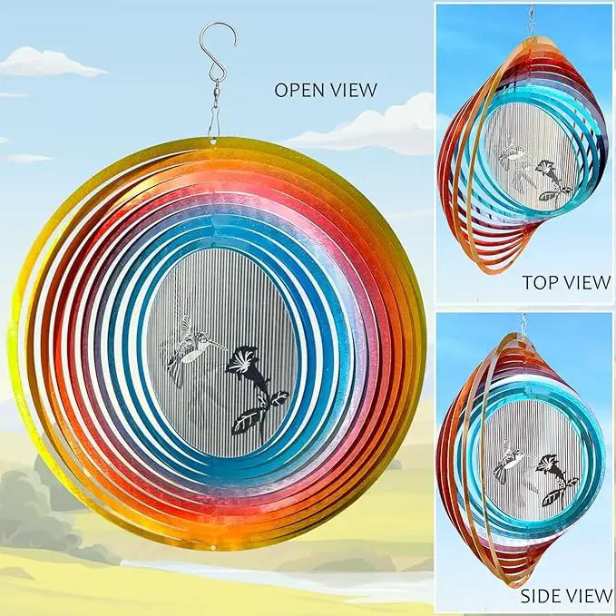 3D Animations Hummingbird Wind Spinner for Yard and Garden,12In Metal Wind Spinners Hummingbird Gift for Women Mom Grandma Wife,Outdoor Garden Decor Hanging Kinetic Yard Art Wind Sculpture by GreenHaven Gardens